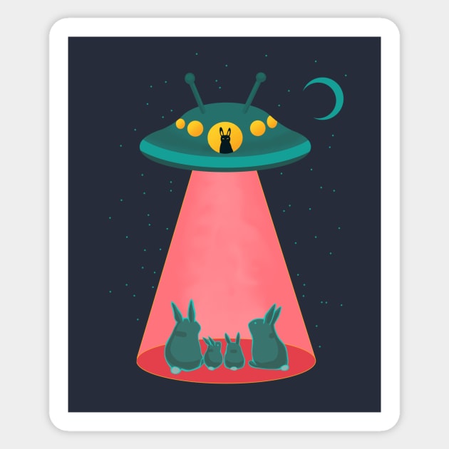 Alien Bunnies and Space Ship with Cute Sci Fi Rabbits Sticker by ELMayer